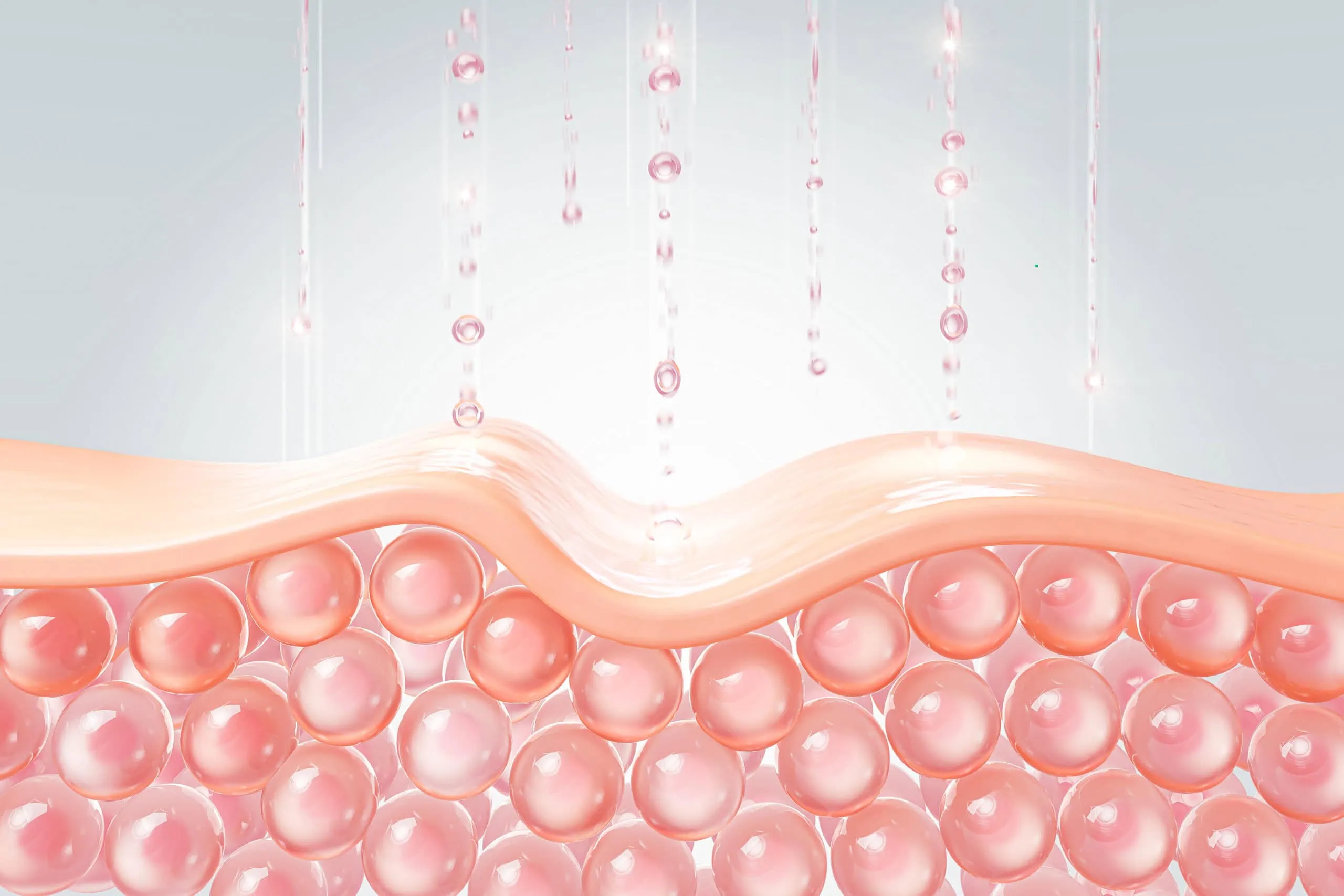 Cosmetic Oil Drop On Saggy Skin Cell, Skin Repair, Moisturizer, Skin Serum, Advertising Background Ready To Use, 3d Rendering