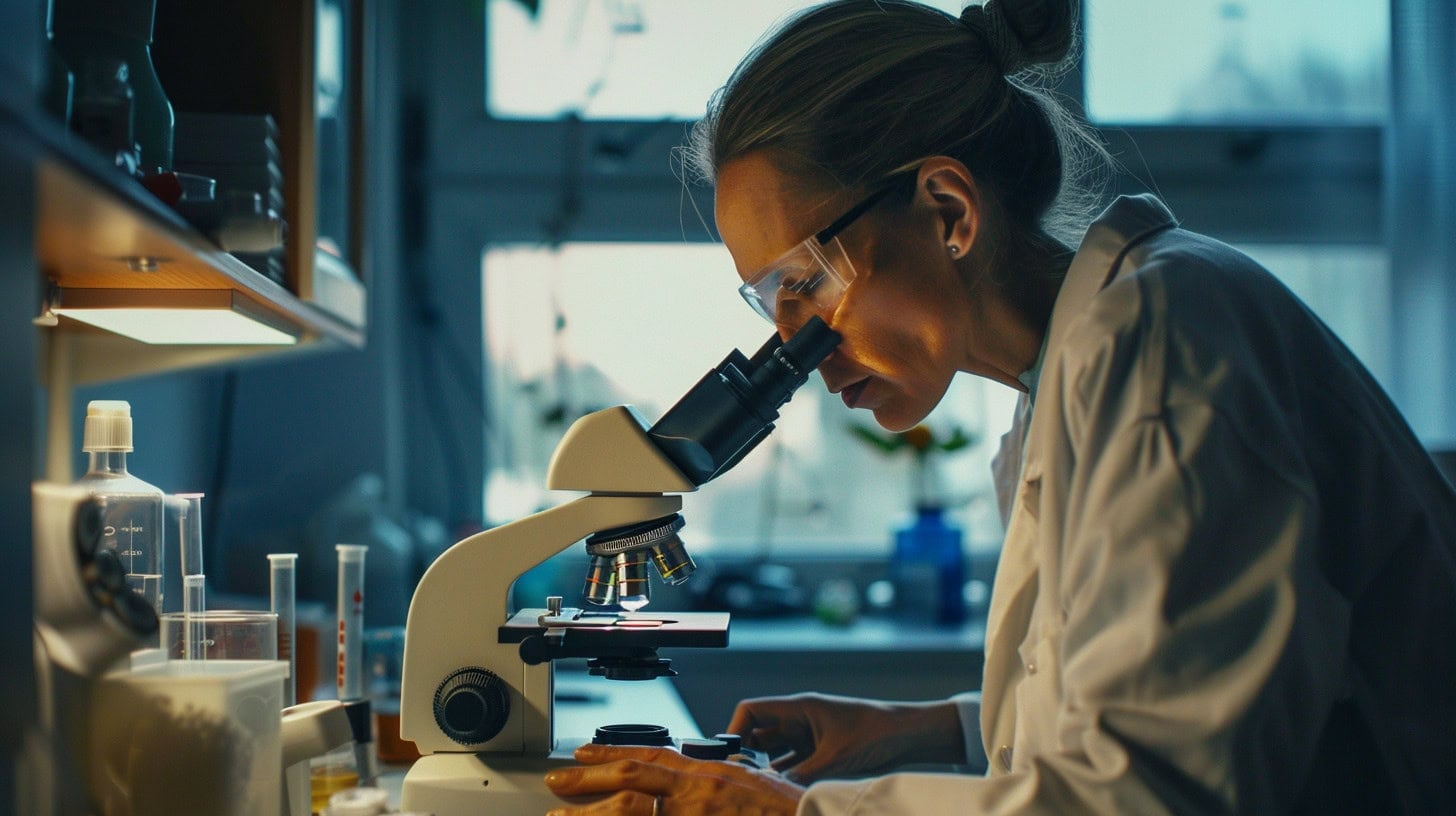 Cc4863 A 40 Year Old Researcher Looking Through Her Microscope E9b394ff 180c 446f 8ac9 C0981a678992