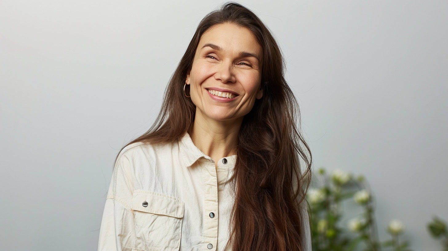 Cc4863 A Woman With Long Brown Hair Laughing Happily A Garden I 0e9c5ffb E68a 429e A87c 40f5337308ea