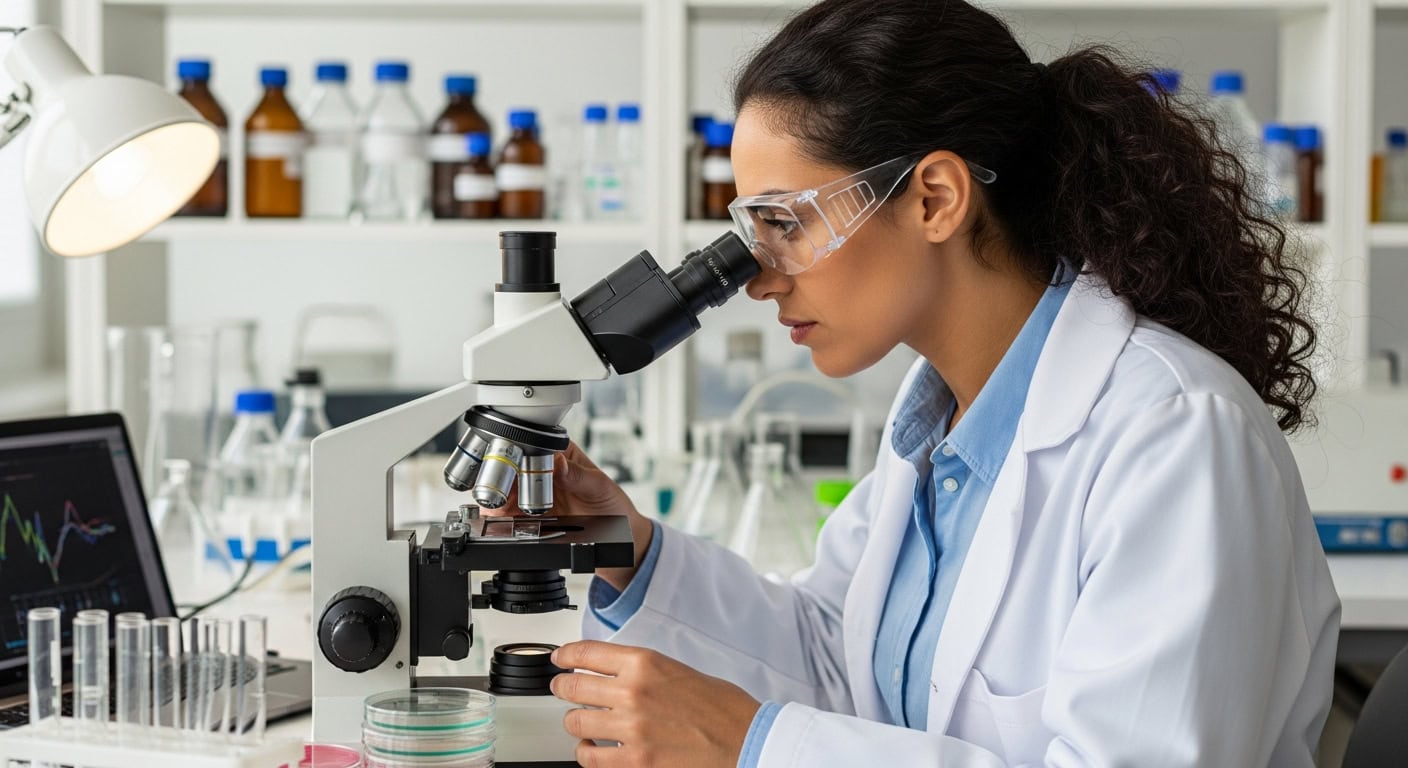 Female Scientist With Microscope
