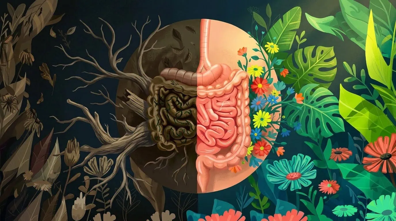 Gut Health Before And After Illustration Flower