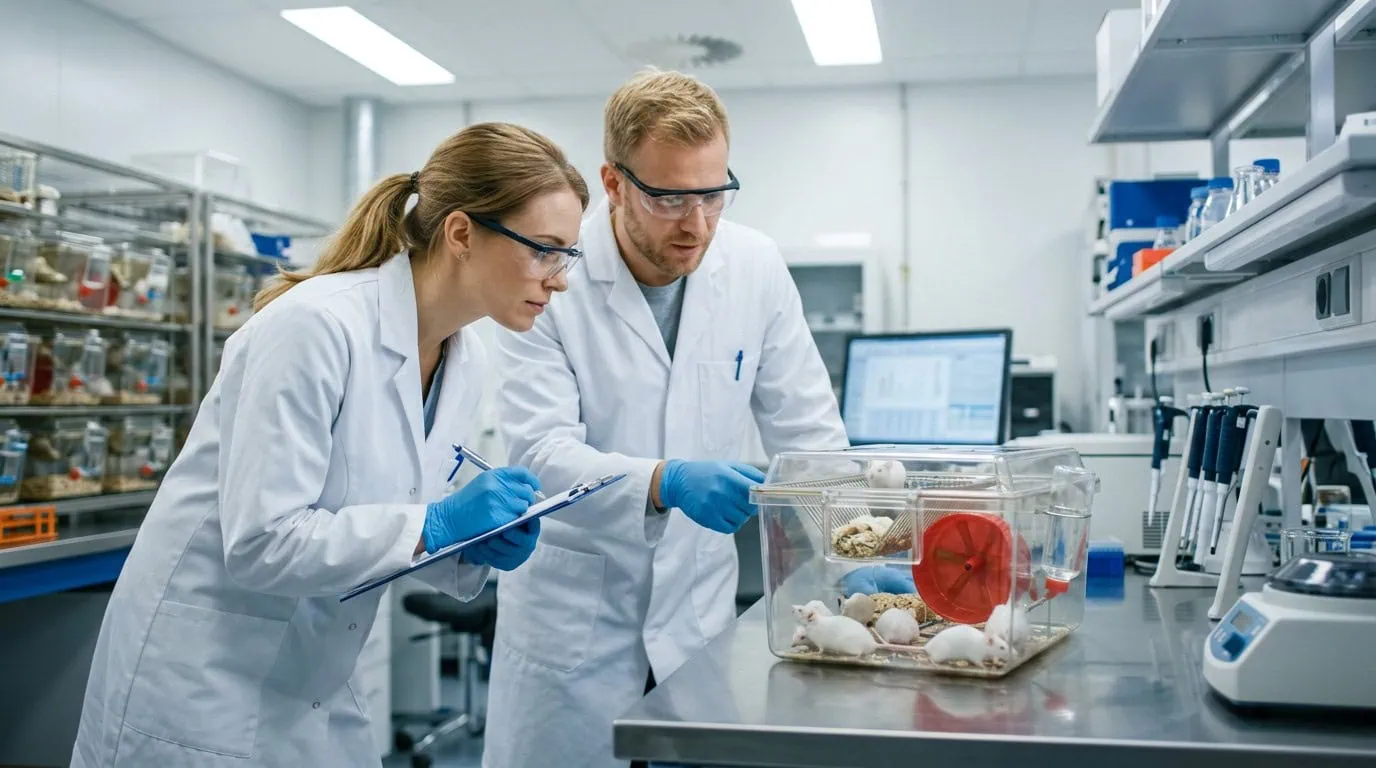 Researchers Observing Lab Mice