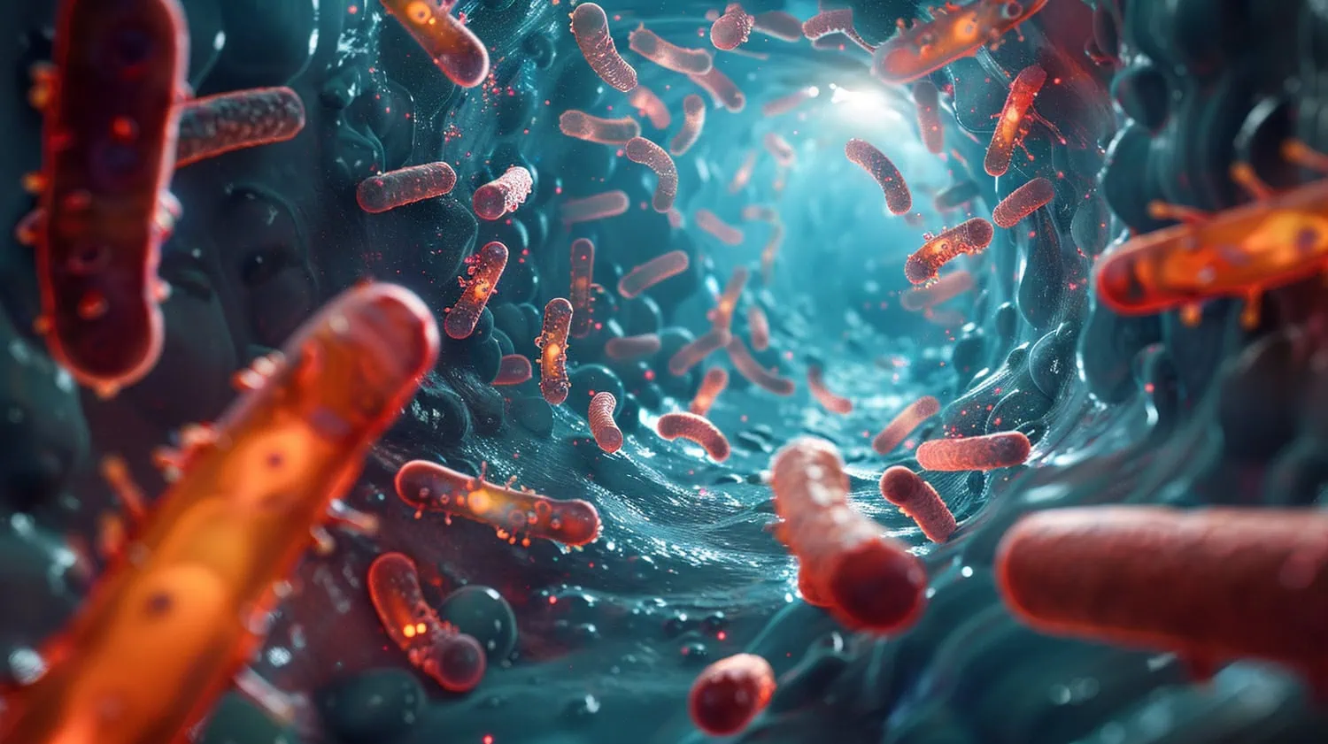 Scientific 3d Render Gut Tunnel Filled With Bacteria Sma