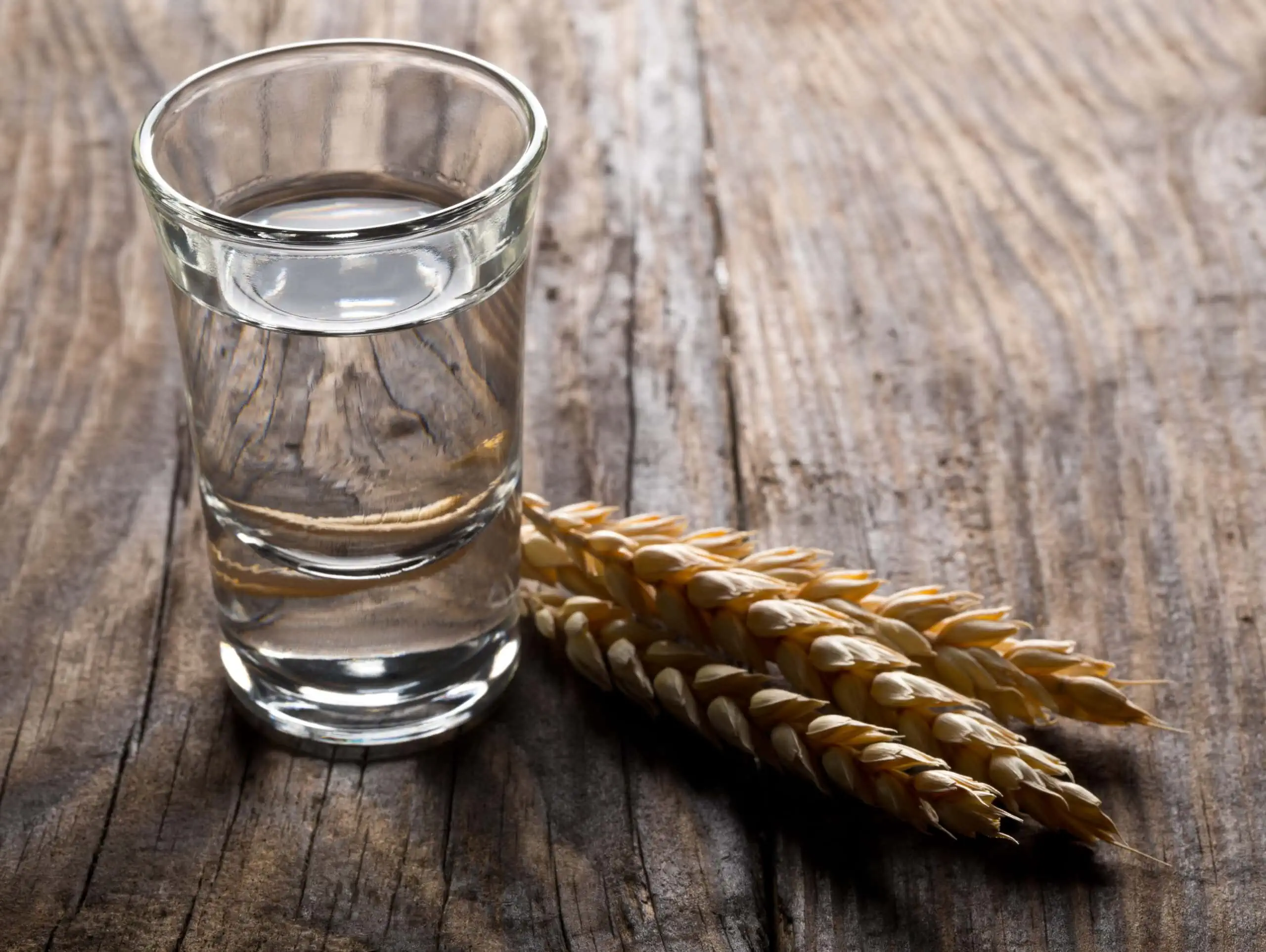 German,hard,liquor,korn,schnapps,in,shot,glass,with,wheat