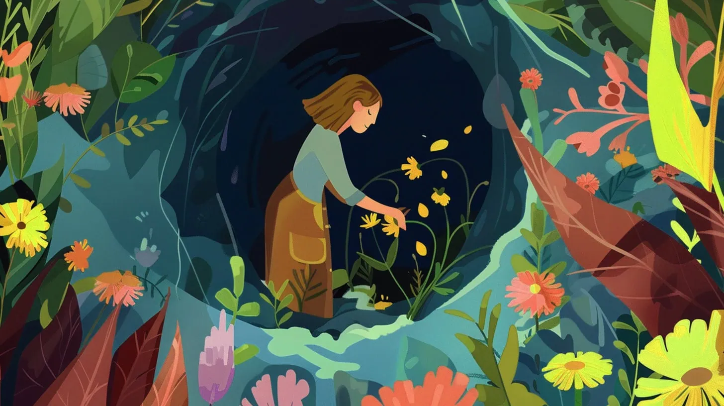 Woman Tending Flowers In Garden